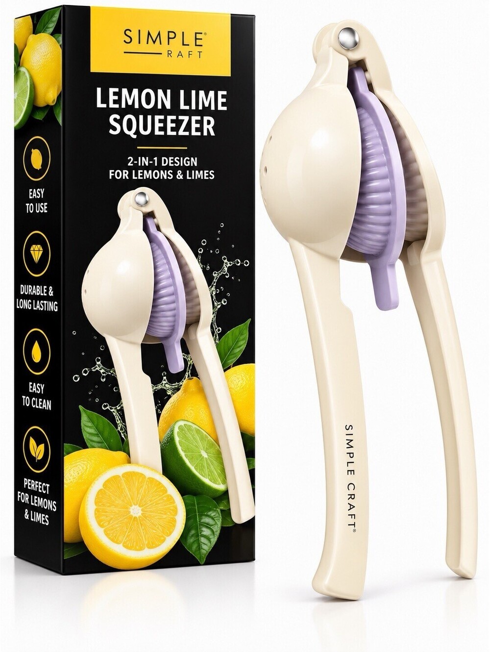 💜 2-in-1 Lemon Lime Squeezer Manual Citrus Juicer Ivory & Lavender